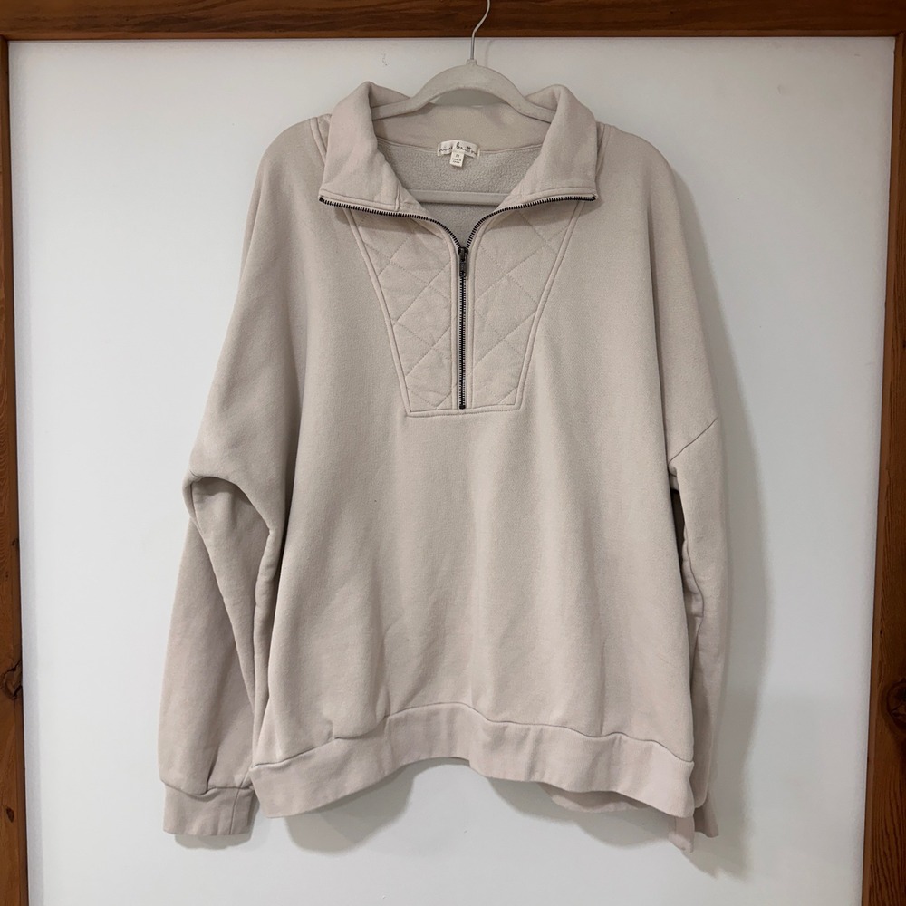 Nine Britton Quilted Bib Quarter Zip Sweatshirt Womens 3X Beige Fleece | Cozy